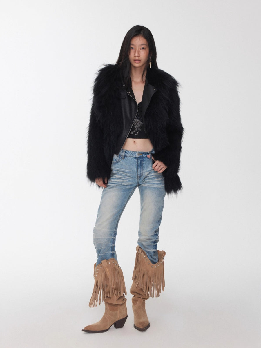 Heavycrafted Racoon Fur Knit Lapel Fur Coat