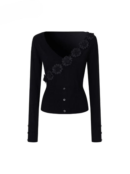 3D Floral Ribbed Waist-Fit T-shirt