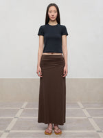 Lyocell Pleated Mid-Low Waist Midi Skirt