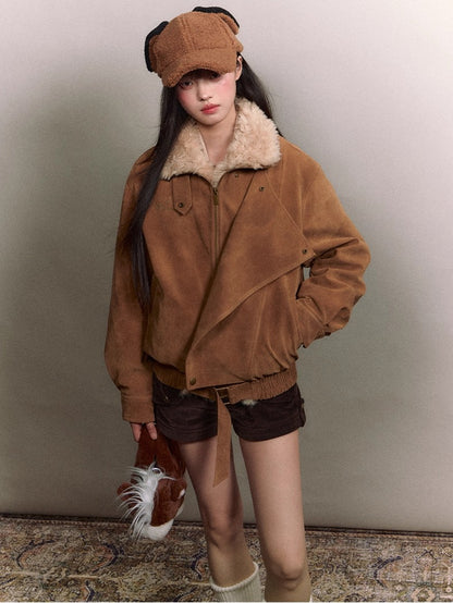 Retro Suede Shearling Moto Jacket