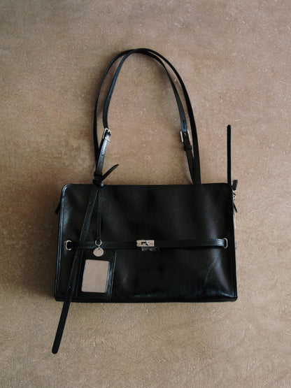 Black Microfiber Leather Water-Repellent Crossbody Bag
