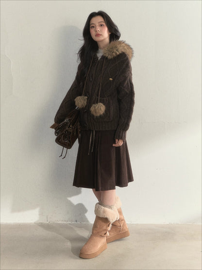 Wool Cable Hooded Sweater