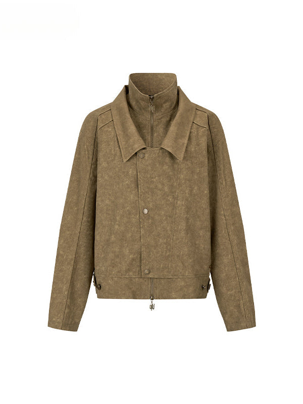 Khaki &amp; Gray Studded Loose-fitting Jacket