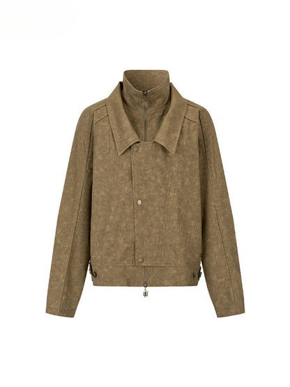 Khaki &amp; Gray Studded Loose-fitting Jacket