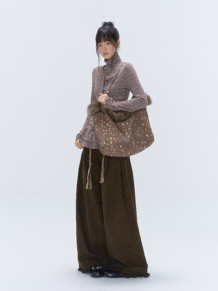 Deer Print Rhinestone Fur-Trim Tote