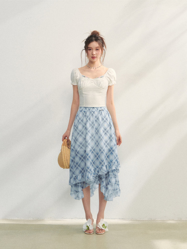 Irregular Ruffle  Top &amp; Midi Skirt Set
