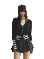 Contrast Striped V-Neck Knit Cardigan