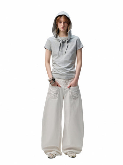 Hooded Bow Solid-Color T-shirt
