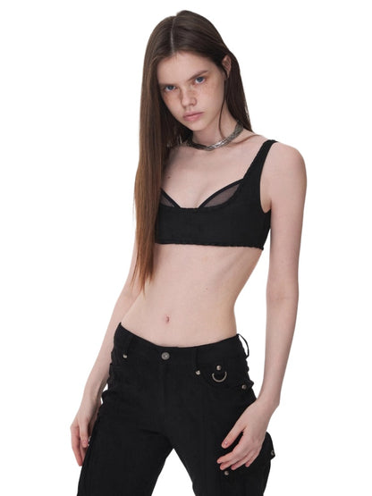 Suede Mesh Lace-Up Bralette