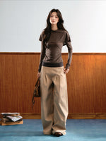 Contrast Waist Wide-Leg Trousers