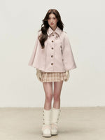 Vintage Plaid Panel Wool Cape Coat