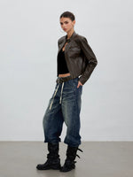 Ombré Whisker Drawstring Straight Jeans