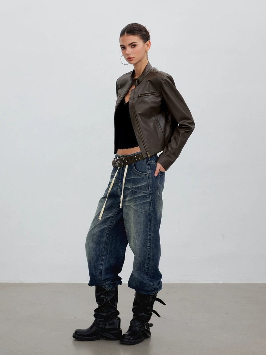Ombré Whisker Drawstring Straight Jeans