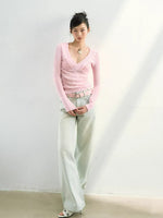 Shimmer Yarn Distressed V-Neck Knit Top