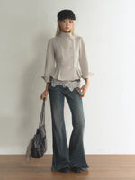 Vintage Stand Collar Peplum Jacket