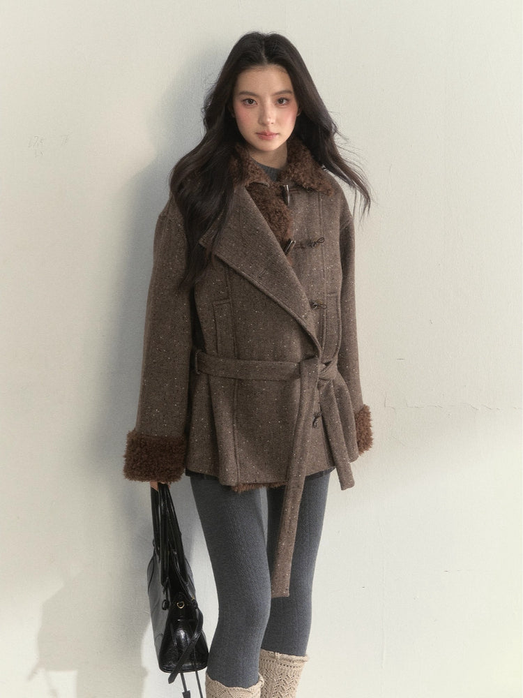 Fleece-Trim Wool Coat