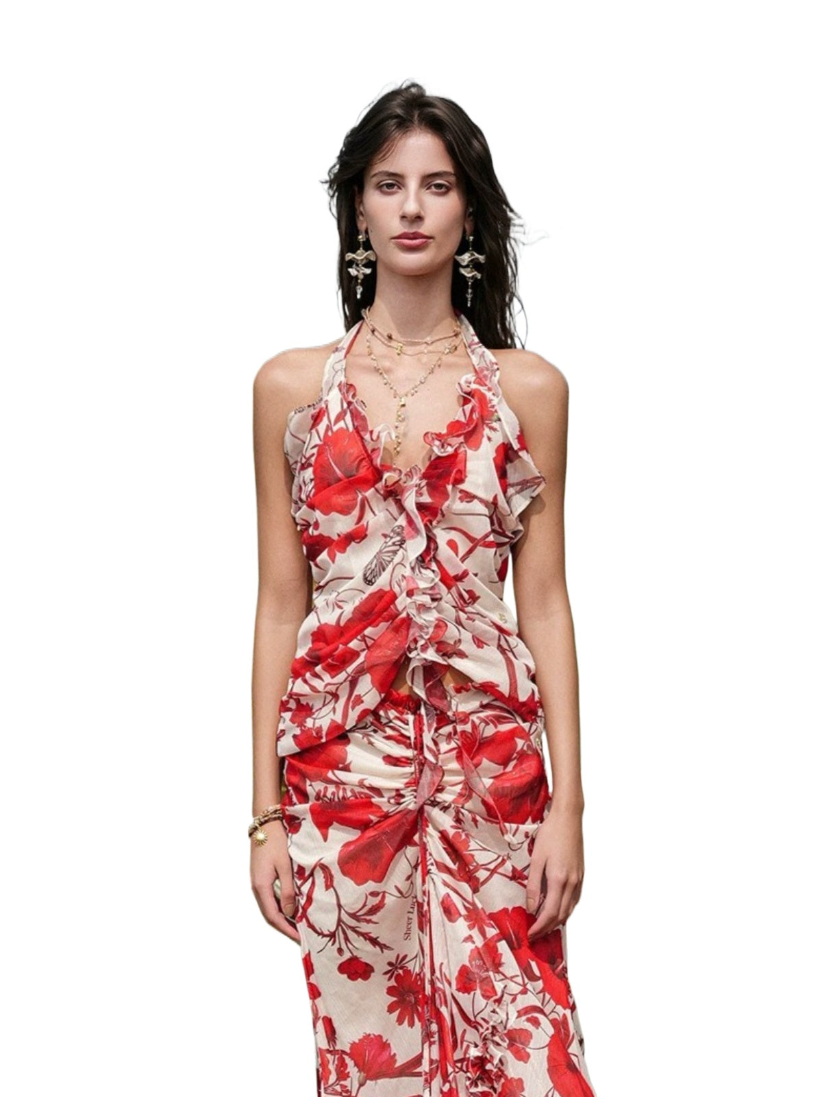 Floral Halter Top Skirt Set