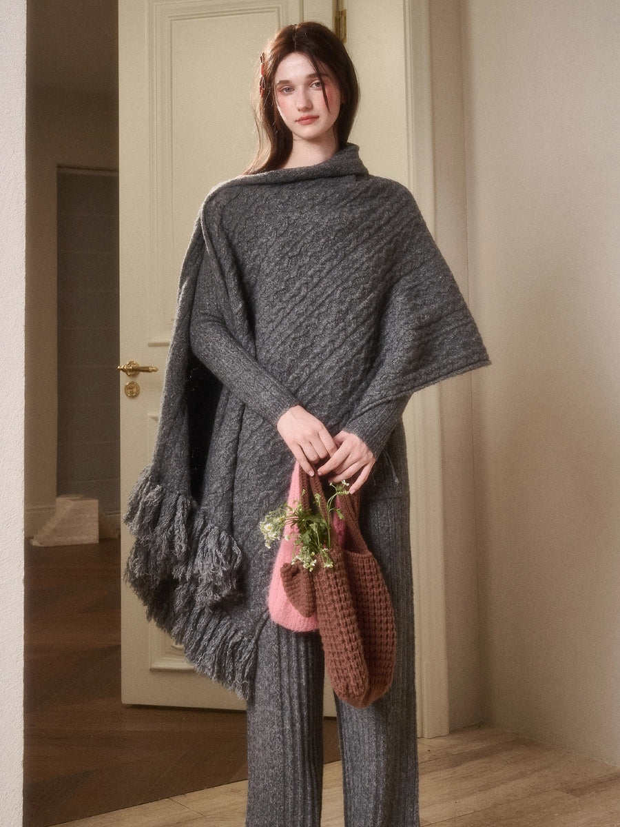 Celestial Wool Cable-Knit Shawl Scarf