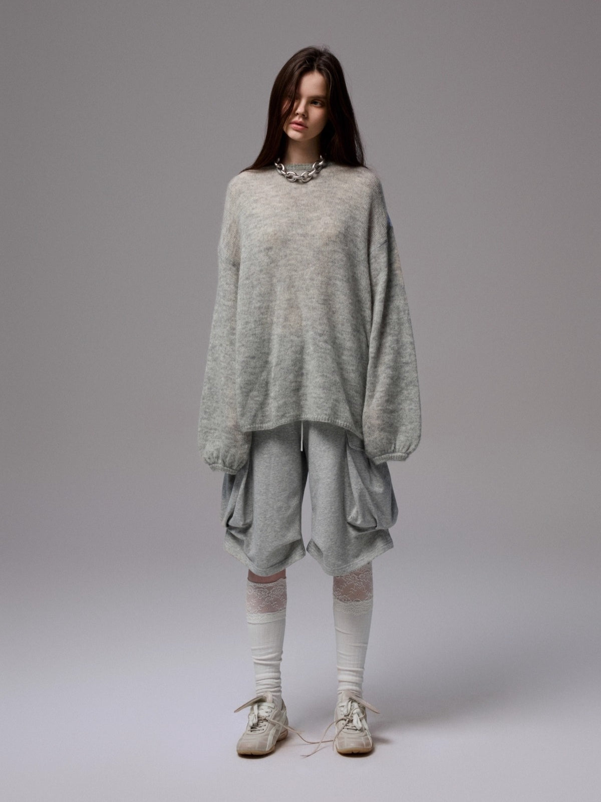 Oversized Mohair Shirt-Panel Knit Sweater