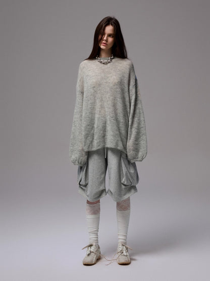 Oversized Mohair Shirt-Panel Knit Sweater