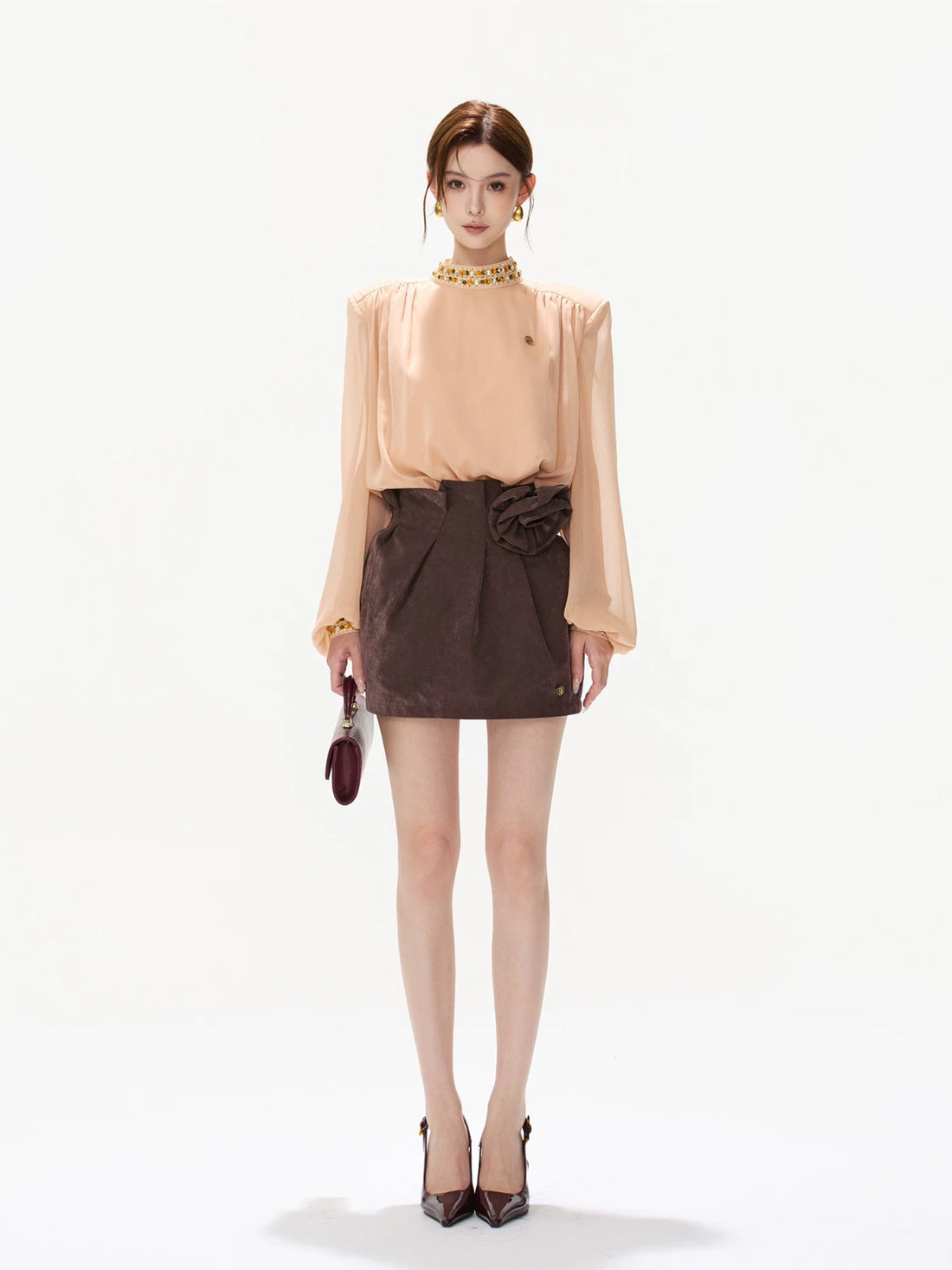 Pearl Chiffon Lantern Sleeve Blouse