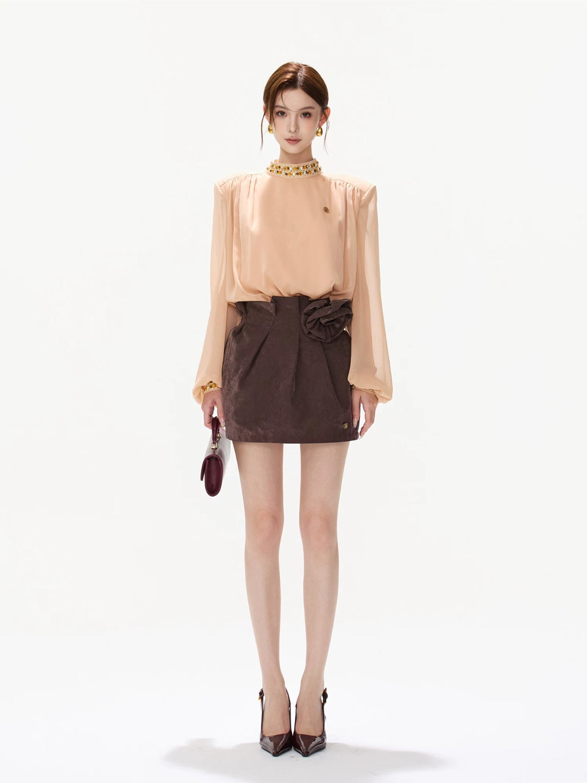 Pearl Chiffon Lantern Sleeve Blouse