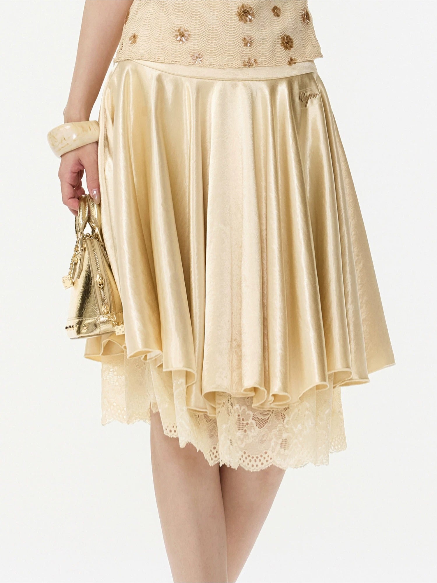 Lace Satin A-Line Skirt