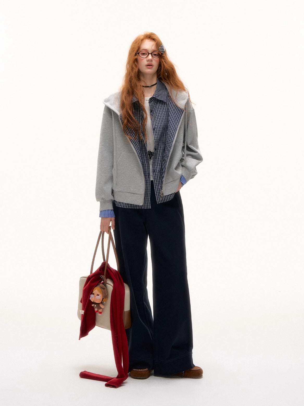 Gray &amp; Blue 2-in-1 Plaid Hoodie Jacket