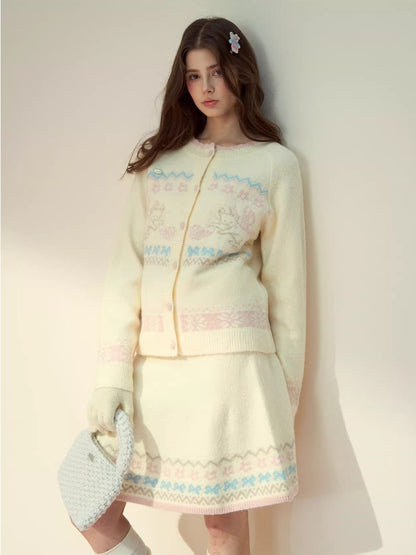 Gray &amp; Off-white Fair Isle Cat Knit Set