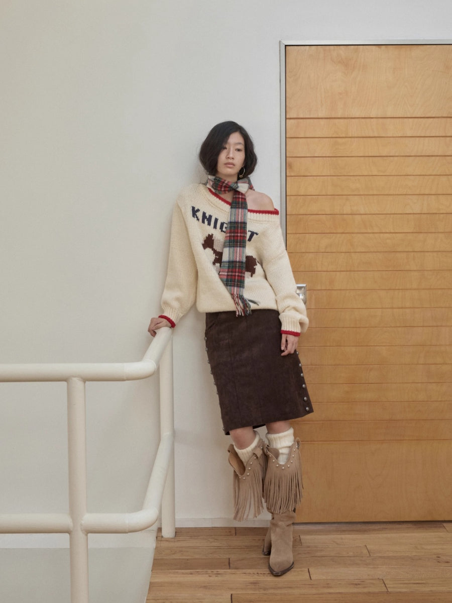 Fair Isle Icelandic Off-Shoulder Chunky Knit Sweater