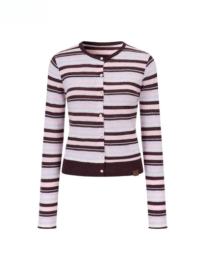 Color-Block Striped Wool Knit Cardigan