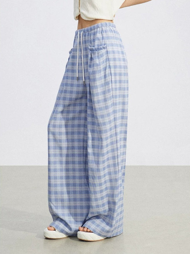 Lace Plaid Wide-Leg Pants