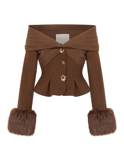 Vixen Faux Fur Halter Floral Dress Set