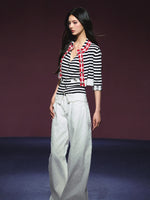 Contrast Stripe Halter Camisole Tank Top & Cardigan Set