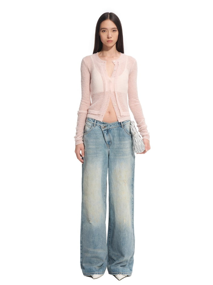 Leather-Trim Low-Rise Jeans