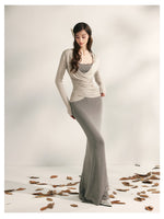 Beaded Halter Knit Fishtail Dress