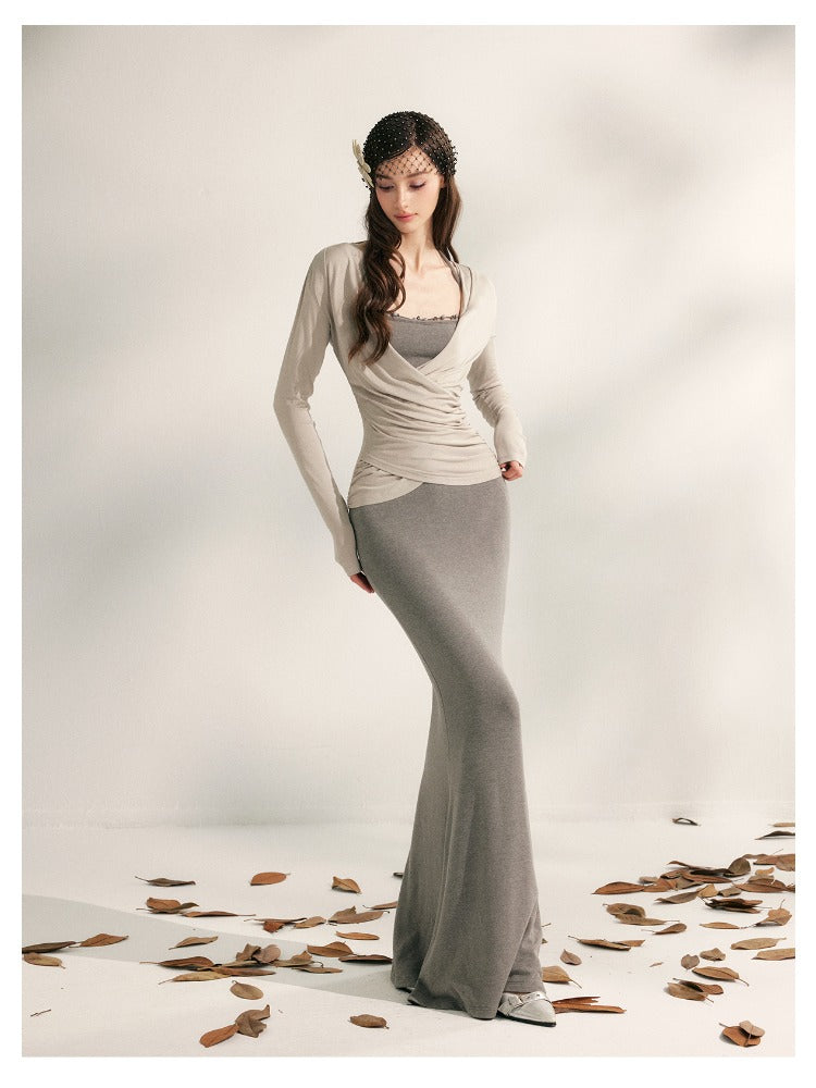 Beaded Halter Knit Fishtail Dress