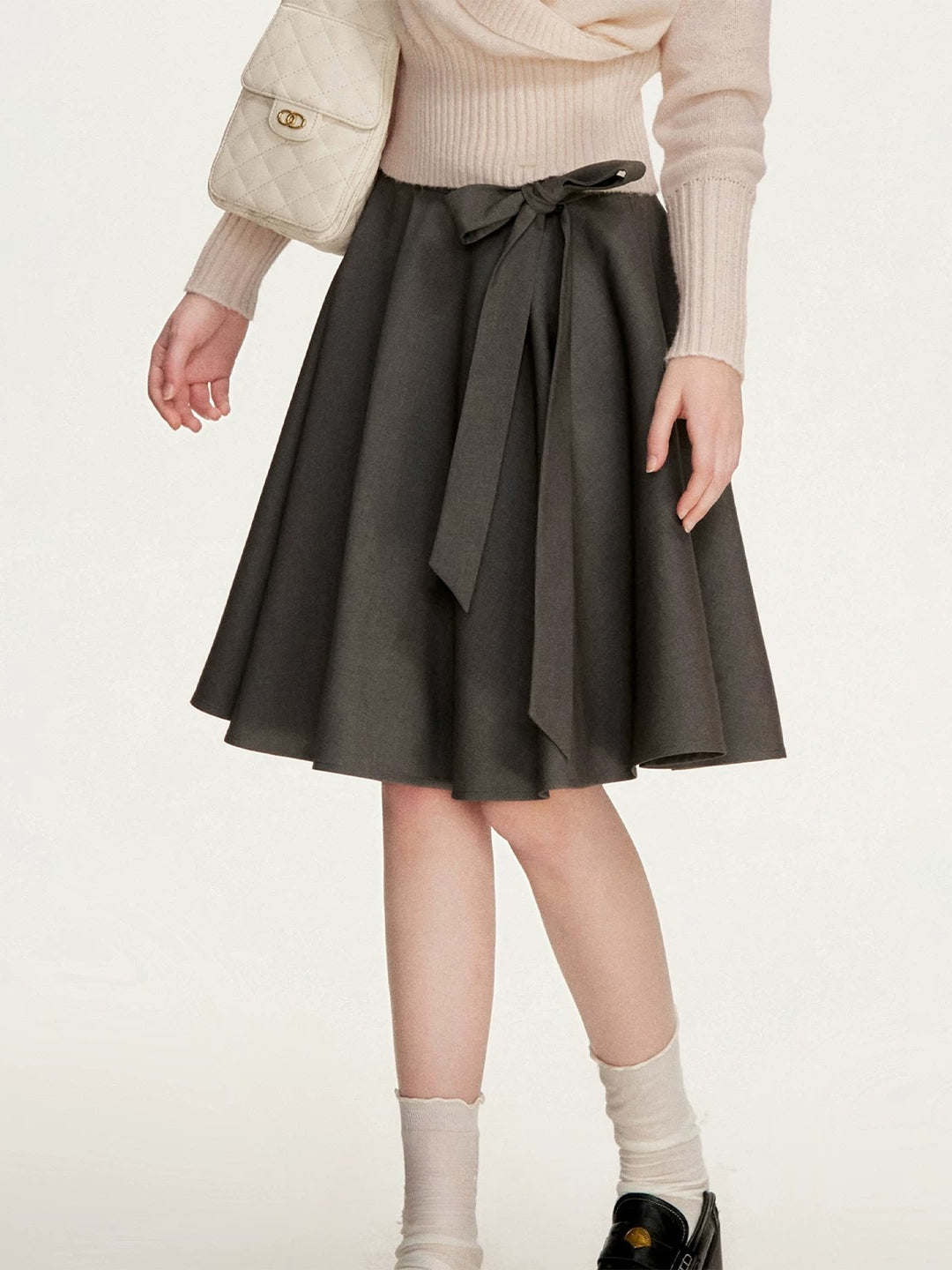 Gray Bow-Tie A-Line Skirt