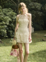 Light White Lace Halter Neck Slip Short Dress