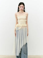 Irregular Strapless Mesh Dress