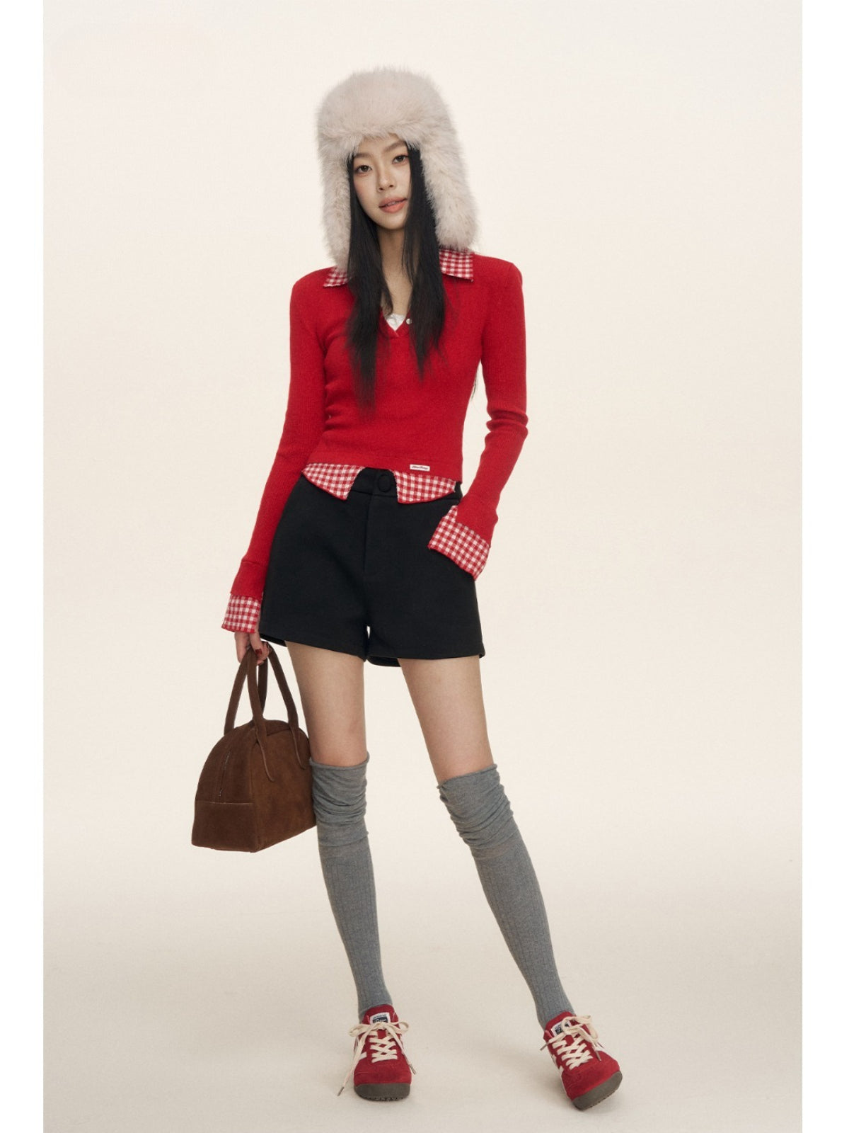 Gingham Layered Polo Knit Top
