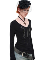 Rhinestone V Neck Knit Top