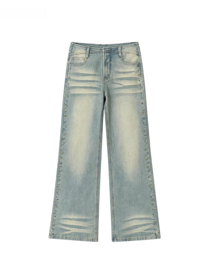 Studded Wash Straight-Leg Jeans