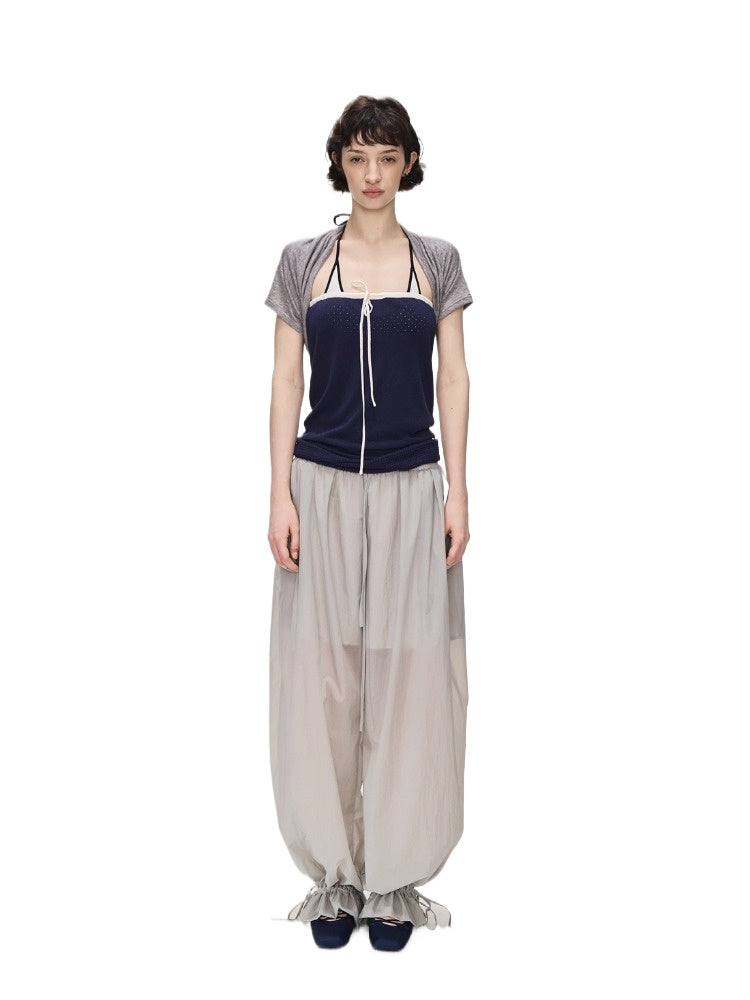 Navy Color-Block Mesh Tube Top
