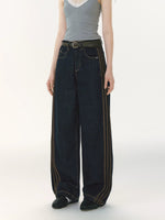 Ribbon Trim Curved Jeans