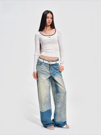 Contrast Scoop-Neck Knit Top