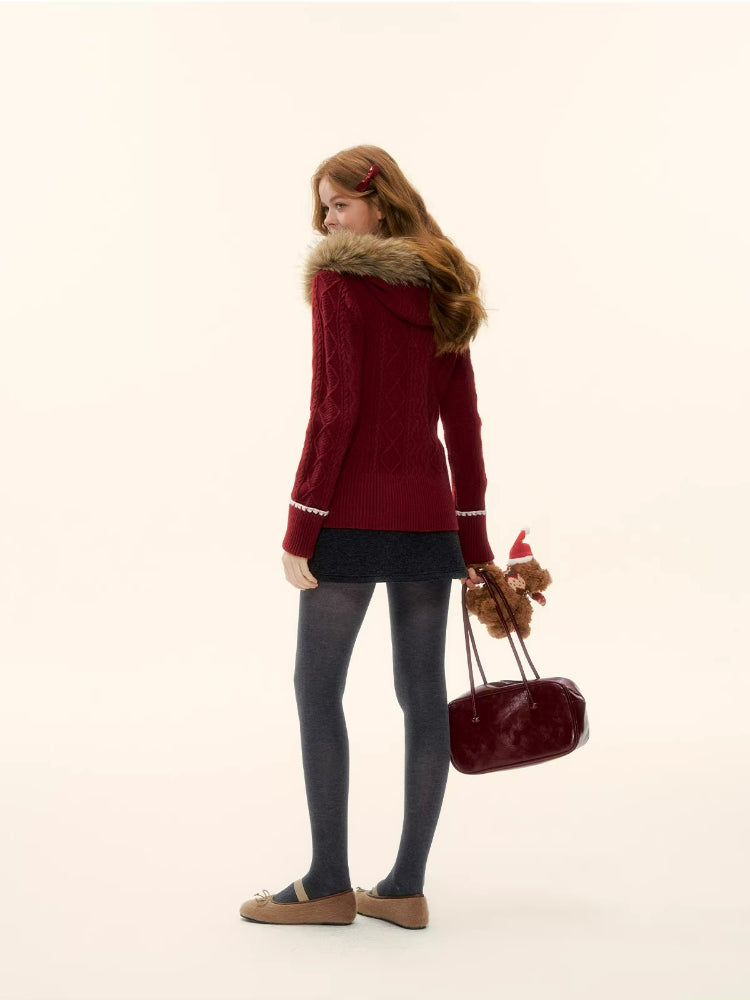 Hooded Cable Knit Jacket
