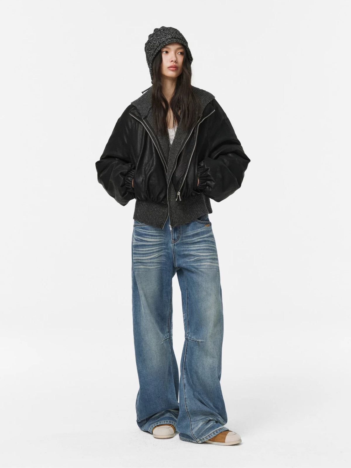 Nocturne Leather Knit Hoodie Coat