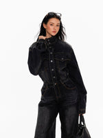 Vintage Washed Denim Wide Leg Jumpsuit
