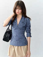 Blue & White V-neck Pocket Shirt